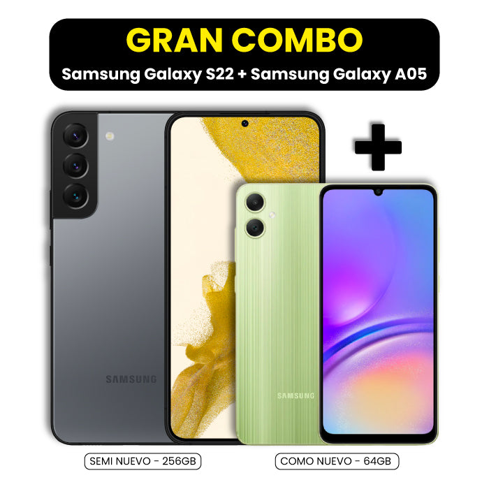 Samsung Galaxy S22 256GB - Semi Nuevo + Samsung Galaxy A05 64GB - Como Nuevo